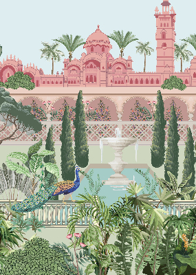 Blackout roller blind Palace with a garden