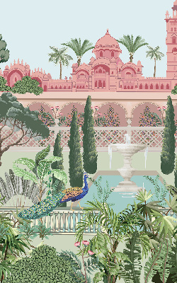 Blackout roller blind Palace with a garden