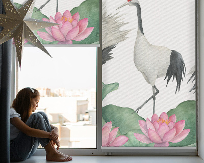 Blackout roller blind for window Cranes in the lilies