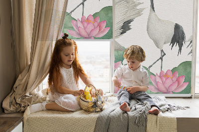 Blackout roller blind for window Cranes in the lilies