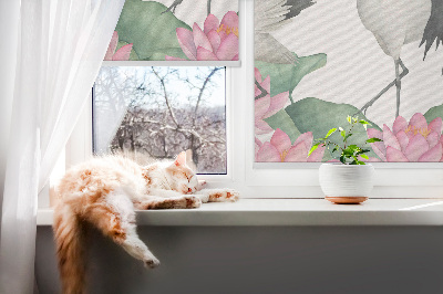 Blackout roller blind for window Cranes in the lilies