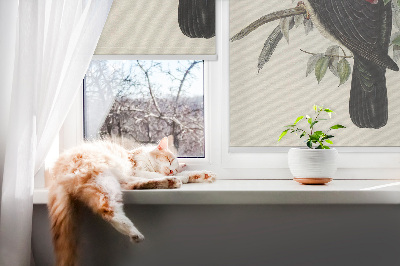 Fabric roller blind for window Birds on a branch