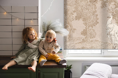 Blackout roller blind for window Vintage birds