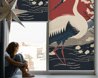 Fabric roller blind for window Crane in the water