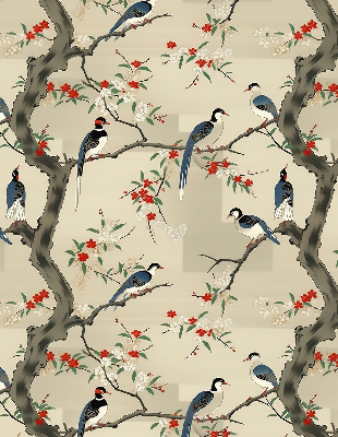 Blackout roller blind Birds on a tree
