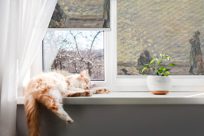 Blackout roller blind for window People on the water