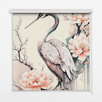 Blackout roller blind for window Heron in flowers