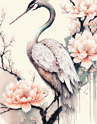 Blackout roller blind for window Heron in flowers