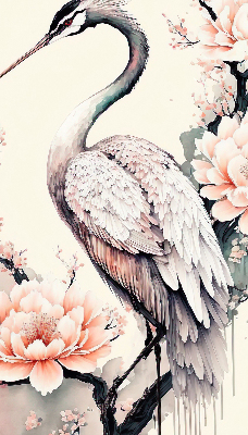 Blackout roller blind for window Heron in flowers
