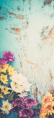 Fabric roller blind for window Flowers on a blue background