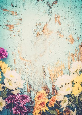 Fabric roller blind for window Flowers on a blue background