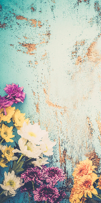 Fabric roller blind for window Flowers on a blue background