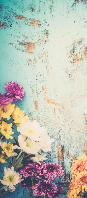 Fabric roller blind for window Flowers on a blue background