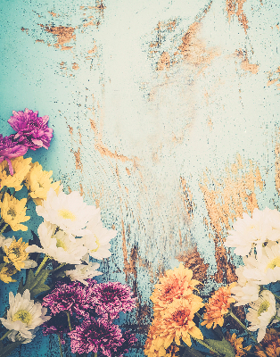 Fabric roller blind for window Flowers on a blue background