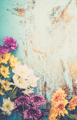 Fabric roller blind for window Flowers on a blue background