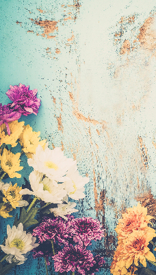 Fabric roller blind for window Flowers on a blue background