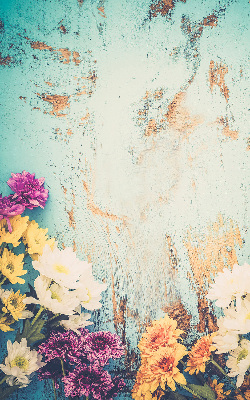 Fabric roller blind for window Flowers on a blue background