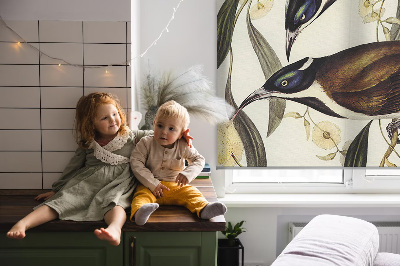 Blackout roller blind for window Birds on a tree