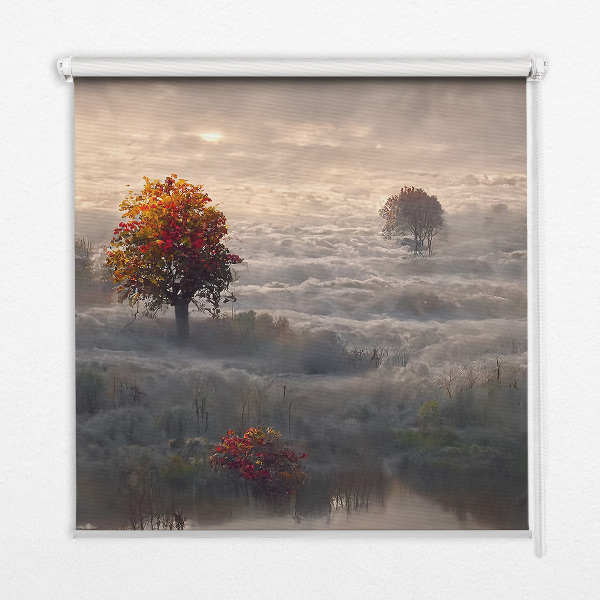 Fabric roller blind for window Trees in the fog