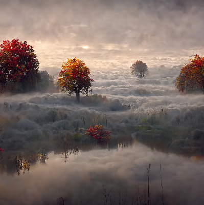 Fabric roller blind for window Trees in the fog