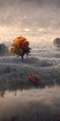 Fabric roller blind for window Trees in the fog