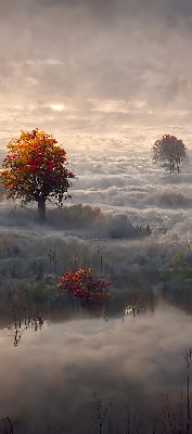 Fabric roller blind for window Trees in the fog