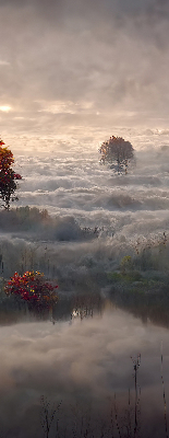 Fabric roller blind for window Trees in the fog