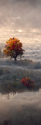 Fabric roller blind for window Trees in the fog
