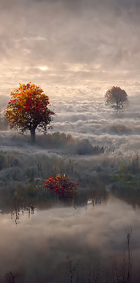 Fabric roller blind for window Trees in the fog