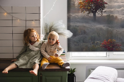 Fabric roller blind for window Trees in the fog