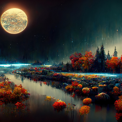 Blackout roller blind for window River in the moonlight
