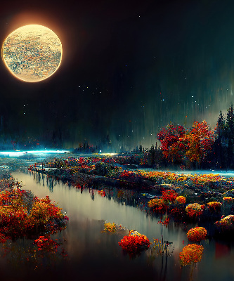 Blackout roller blind for window River in the moonlight
