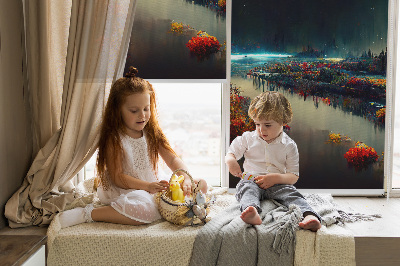 Blackout roller blind for window River in the moonlight