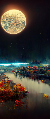 Blackout roller blind for window River in the moonlight