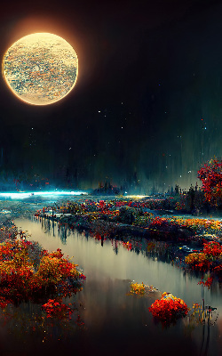 Blackout roller blind for window River in the moonlight