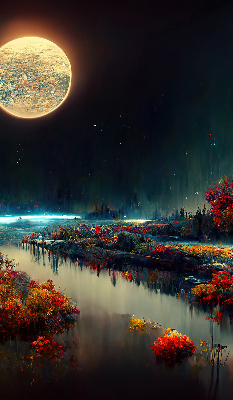 Blackout roller blind for window River in the moonlight