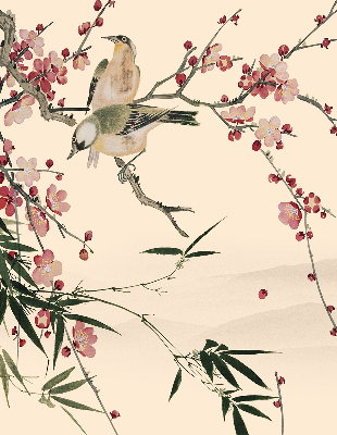 Blackout roller blind Cherry Blossom and Bird