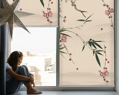 Blackout roller blind Cherry Blossom and Bird