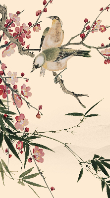 Blackout roller blind Cherry Blossom and Bird