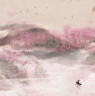 Blackout roller blind Cherry Blossom Garden