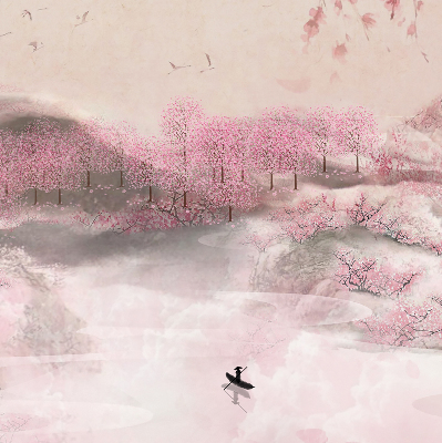 Blackout roller blind Cherry Blossom Garden