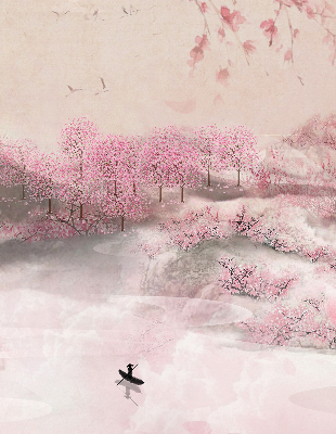 Blackout roller blind Cherry Blossom Garden