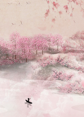 Blackout roller blind Cherry Blossom Garden