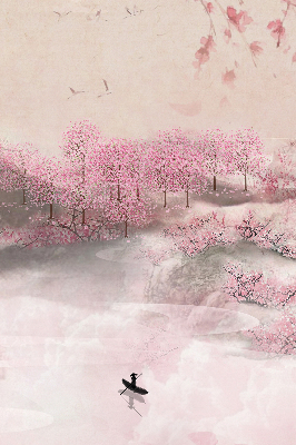 Blackout roller blind Cherry Blossom Garden