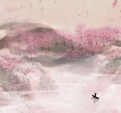 Blackout roller blind Cherry Blossom Garden