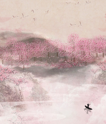 Blackout roller blind Cherry Blossom Garden
