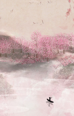 Blackout roller blind Cherry Blossom Garden
