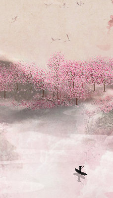 Blackout roller blind Cherry Blossom Garden