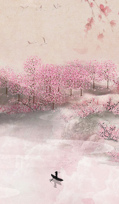 Blackout roller blind Cherry Blossom Garden