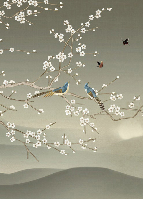 Blackout roller blind for window Birds on a branch